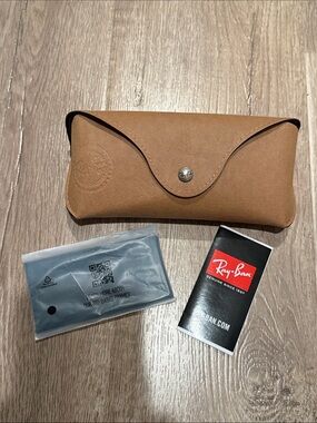 Ray-Ban Brown Leather Sunglasses Case with Booklet and the fabric